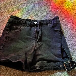 Grunge style denim short with buckle detail